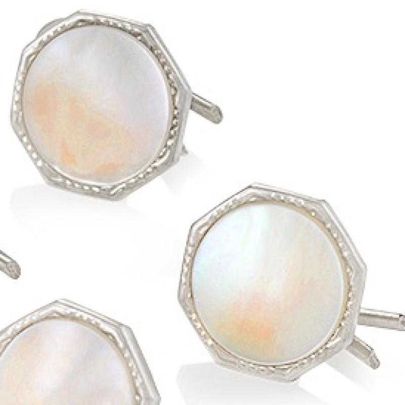 Carrington & Co Art Deco Pearl, Mother-of-Pearl, Platinum over Gold Cuff Links In Excellent Condition In New York, NY