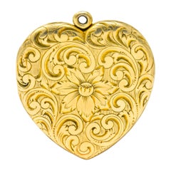 Carrington Co. Art Nouveau 14 Karat Gold Locket Floral Locket Pendant circa 1900