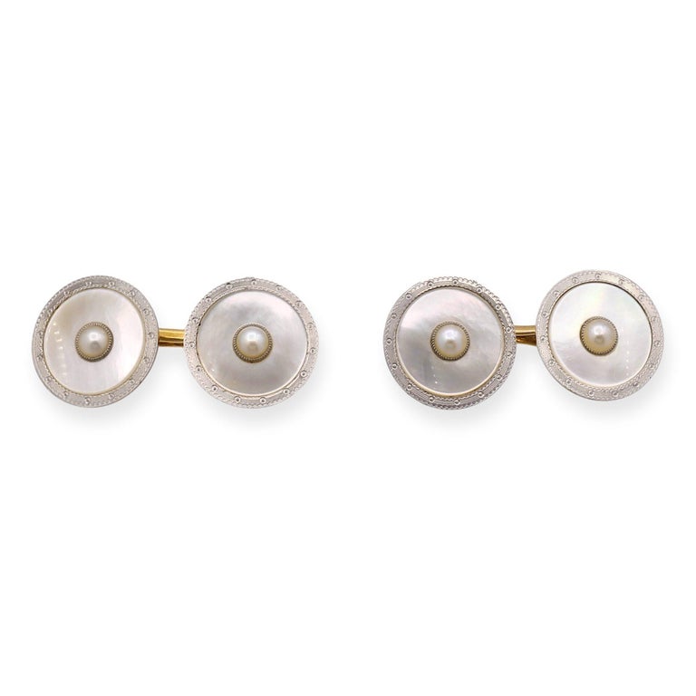 Boutons De Manchette Anciens Art Déco - Or 14 Carats Avec Cabochon Améthyste - Signés Carrington - Vintage