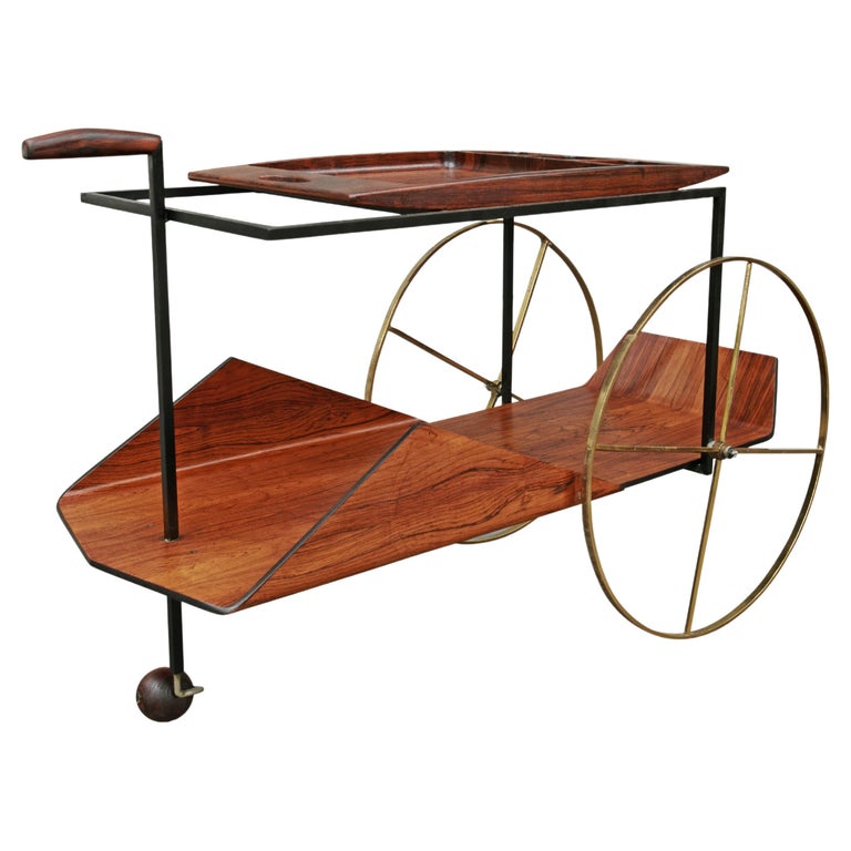 Jorge Zalszupin bar cart in hardwood, iron and brass, 1950s