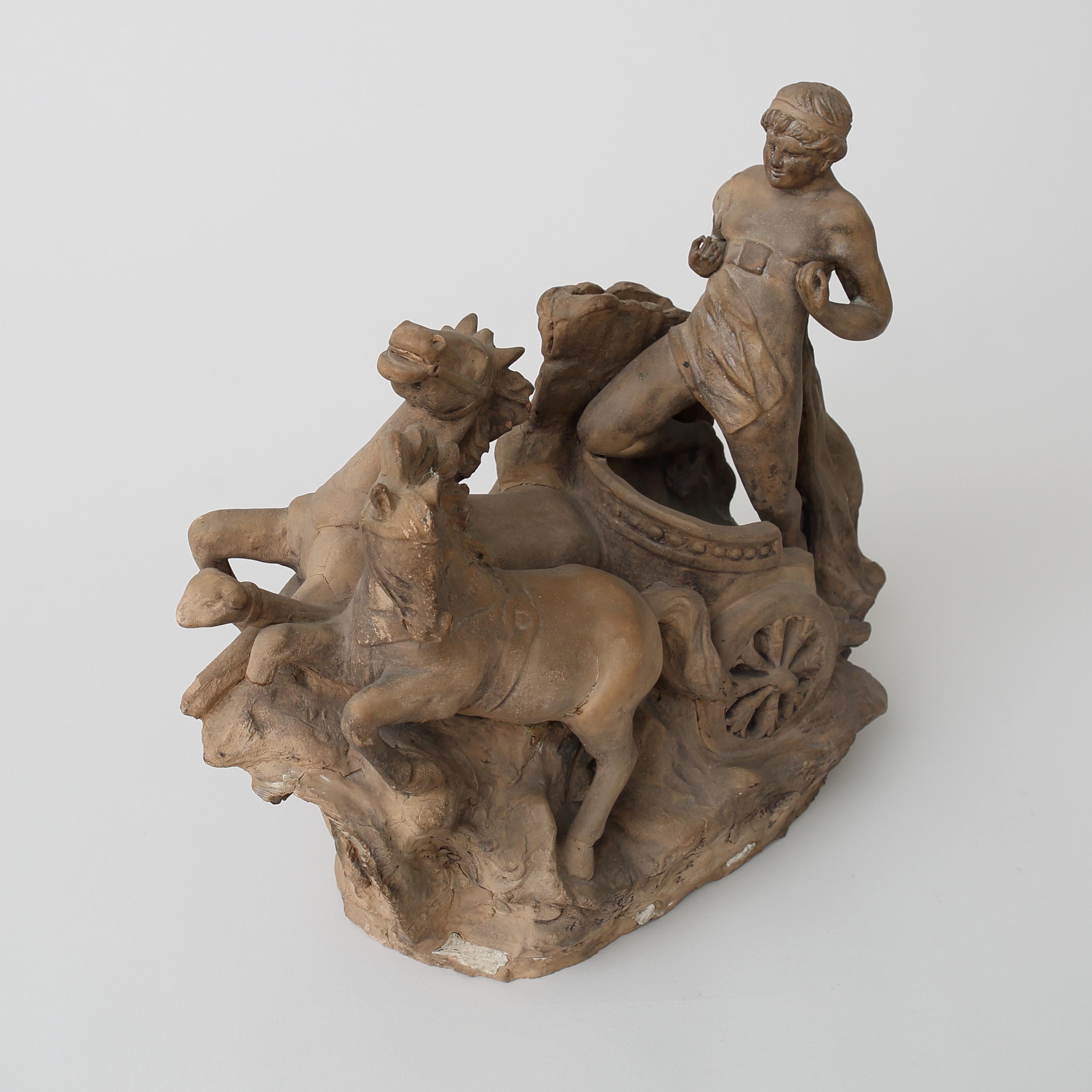 Carro del Sole terracotta sculpture (approx 1900) in vendita 3