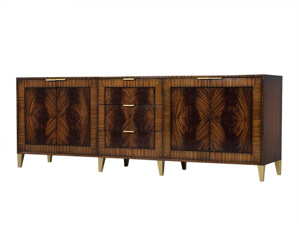 Art Deco Carrocel Custom Bookmatched Flamed Mahogany Buffet For Sale