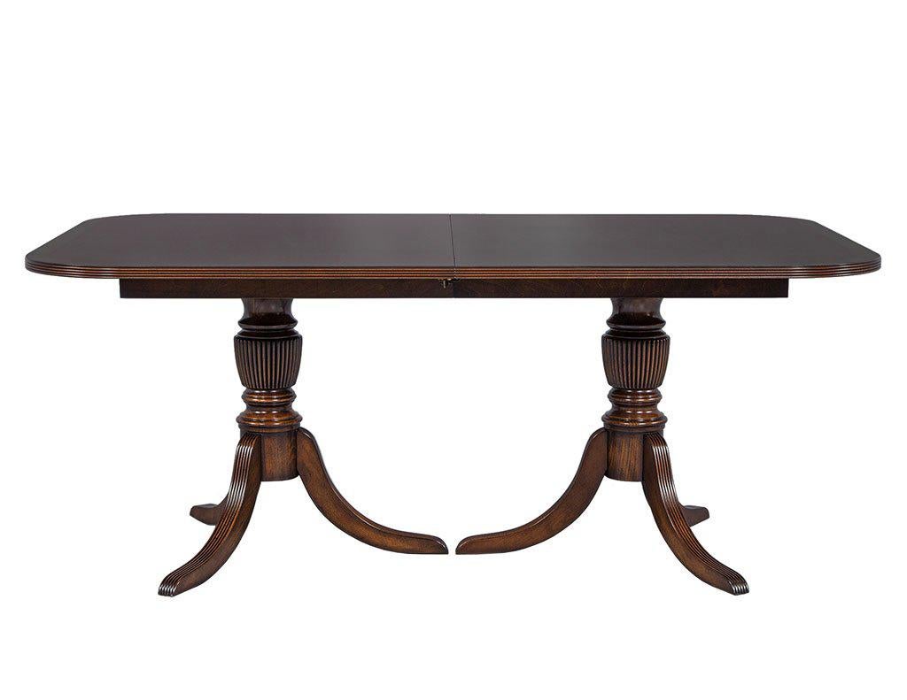 Carrocel Custom Flamed Mahogany Dining Table with Duncan Phyfe Style Pedestals In New Condition In North York, ON