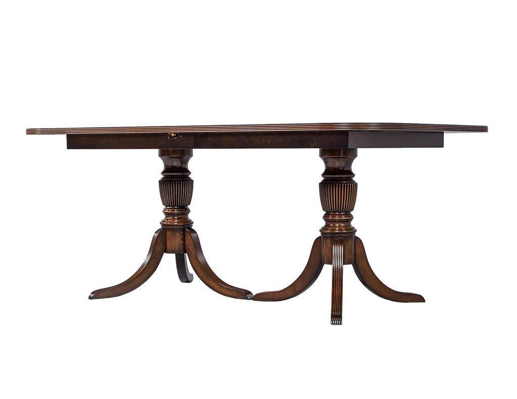 Carrocel Custom Flamed Mahogany Dining Table with Duncan Phyfe Style Pedestals 2