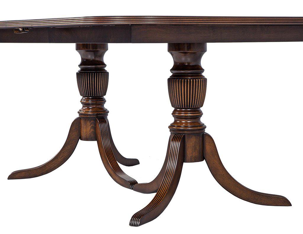 Carrocel Custom Flamed Mahogany Dining Table with Duncan Phyfe Style Pedestals 3
