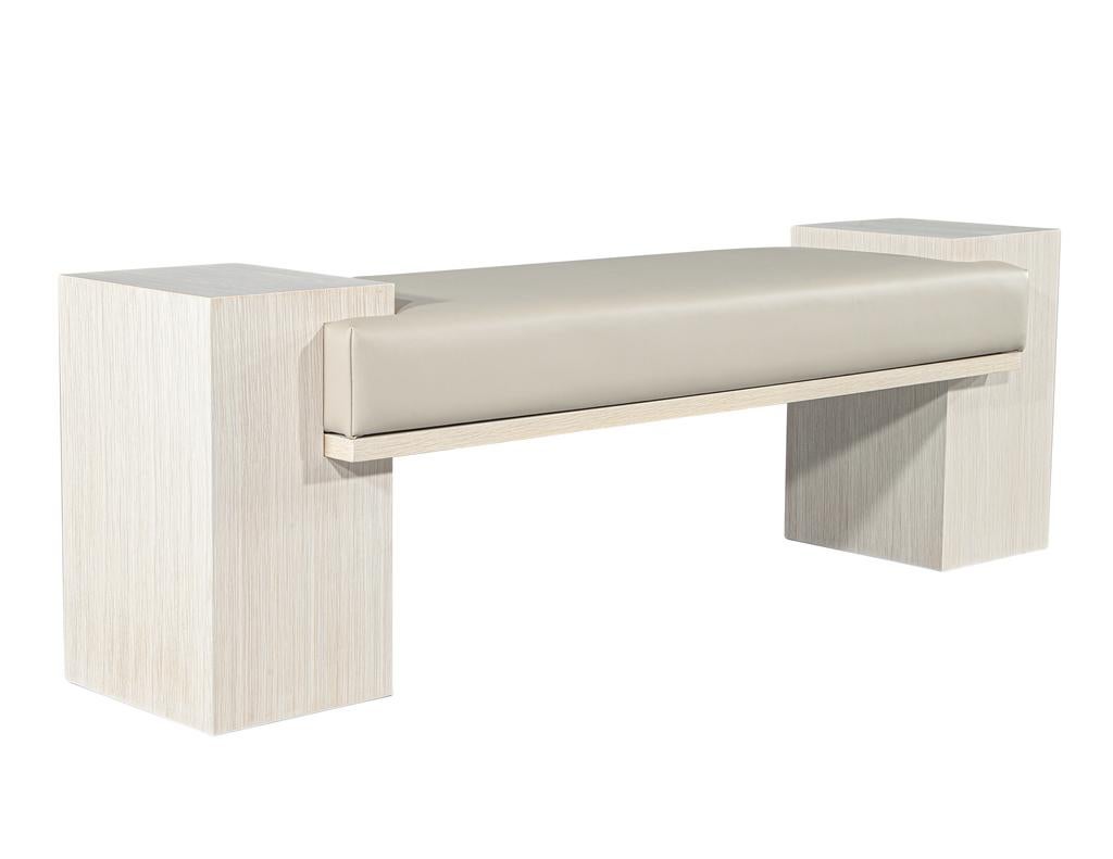 Carrocel Custom Modern Bench in Bleached Oak with Taupe Vinyl For Sale 4
