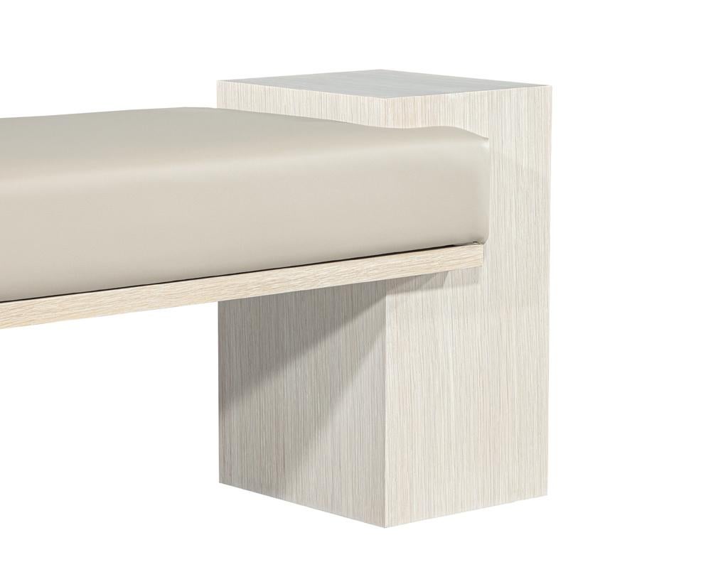 Carrocel Custom Modern Bench in Bleached Oak with Taupe Vinyl For Sale 5