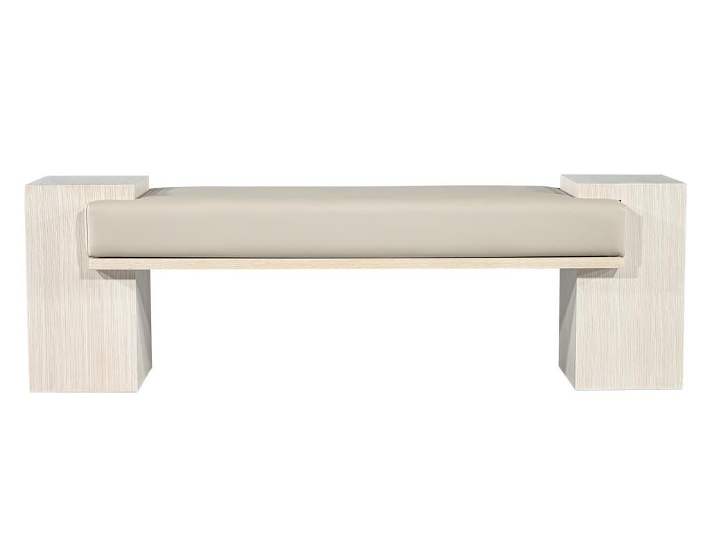 Carrocel Custom Modern Bench in Bleached Oak with Taupe Vinyl For Sale 6