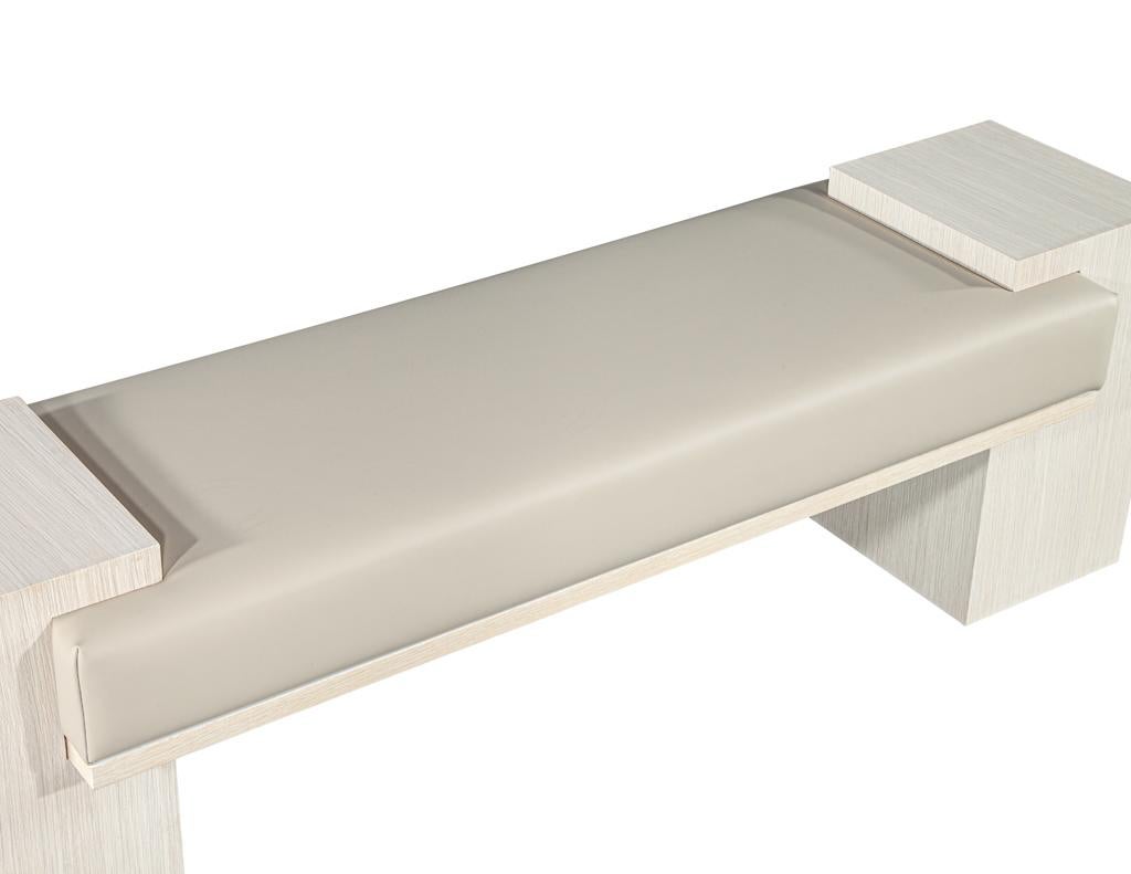 Carrocel Custom Modern Bench in Bleached Oak with Taupe Vinyl For Sale 1