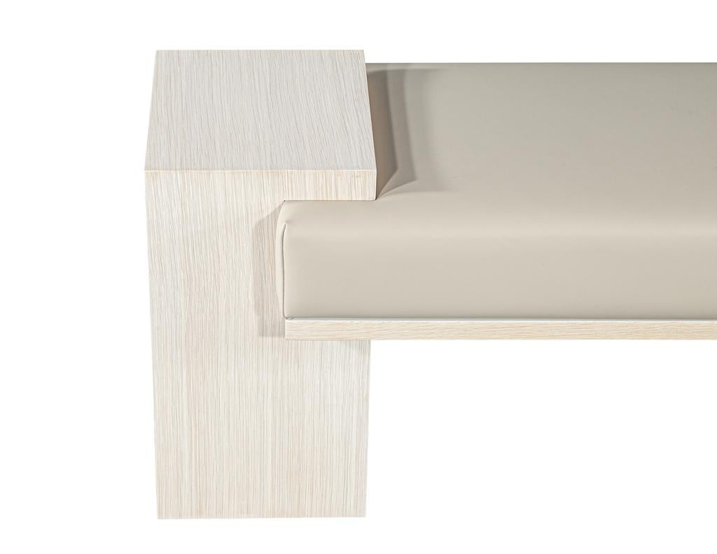 Carrocel Custom Modern Bench in Bleached Oak with Taupe Vinyl For Sale 2
