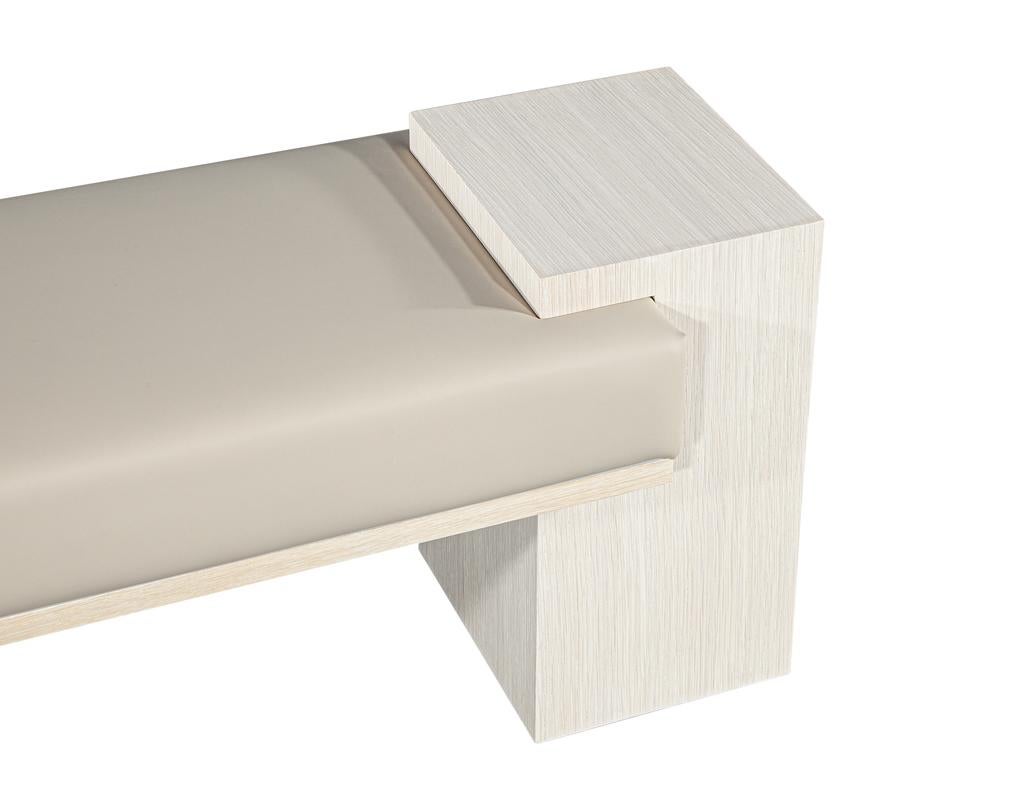 Carrocel Custom Modern Bench in Bleached Oak with Taupe Vinyl For Sale 3