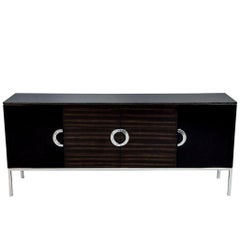 Carrocel Custom Modern Black Lacquer Walnut Sideboard Buffet Credenza