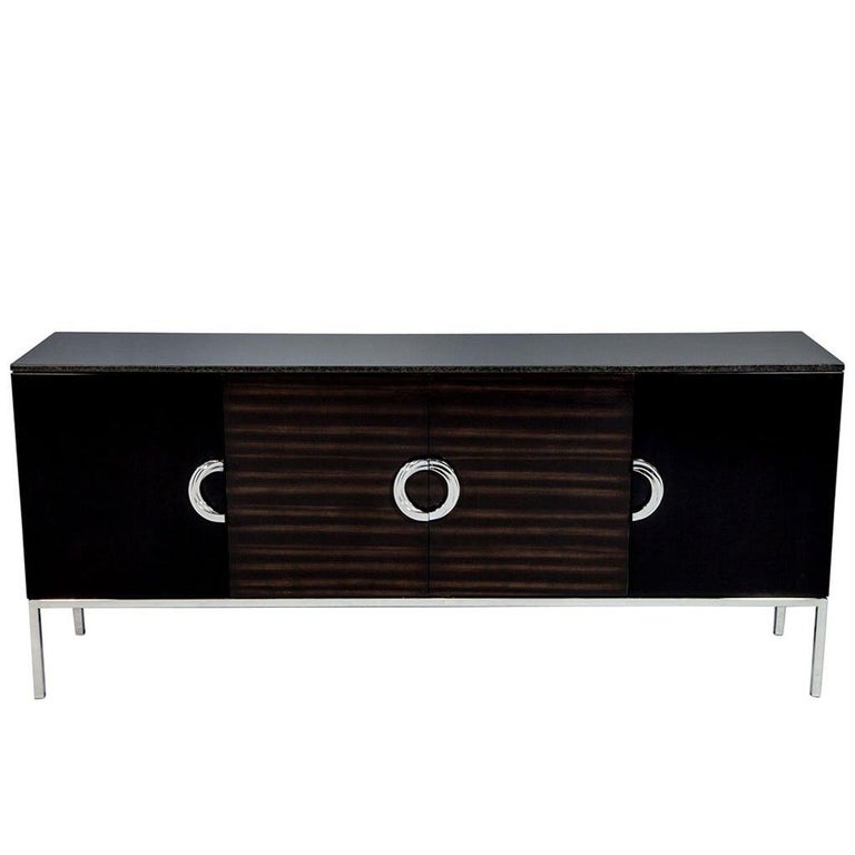 Carrocel Custom Modern Black Lacquer Walnut Sideboard Buffet Carrocel Custom Modern Black Lacquer Walnut Sideboard Buffet Credenza For