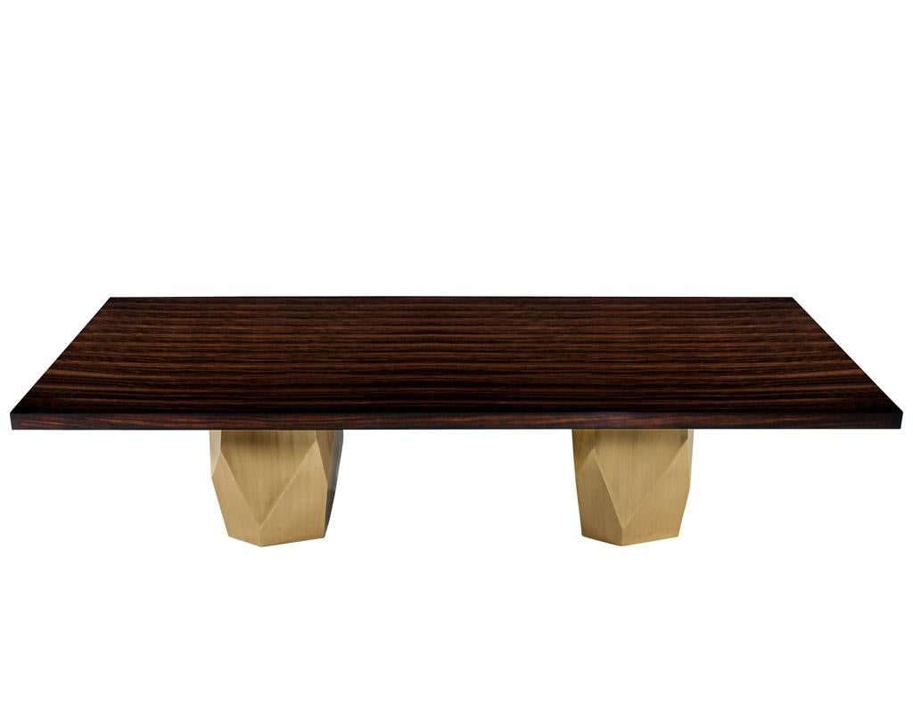 Carrocel Custom Modern Macassar Dining Table with Brass Pedestals For Sale 3