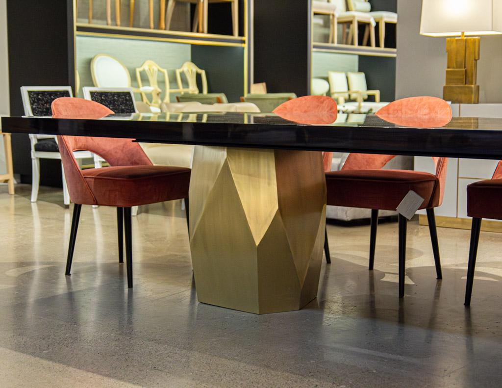 Carrocel Custom Modern Macassar Dining Table with Brass Pedestals For Sale 11