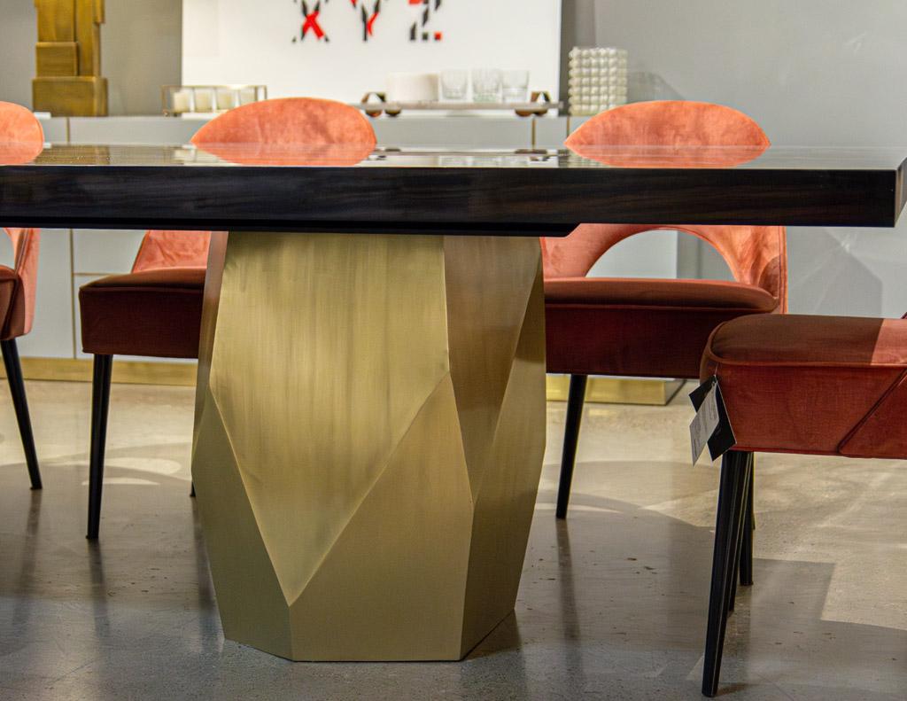 Carrocel Custom Modern Macassar Dining Table with Brass Pedestals For Sale 12