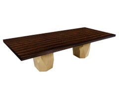 Carrocel Custom Modern Macassar Dining Table with Brass Pedestals