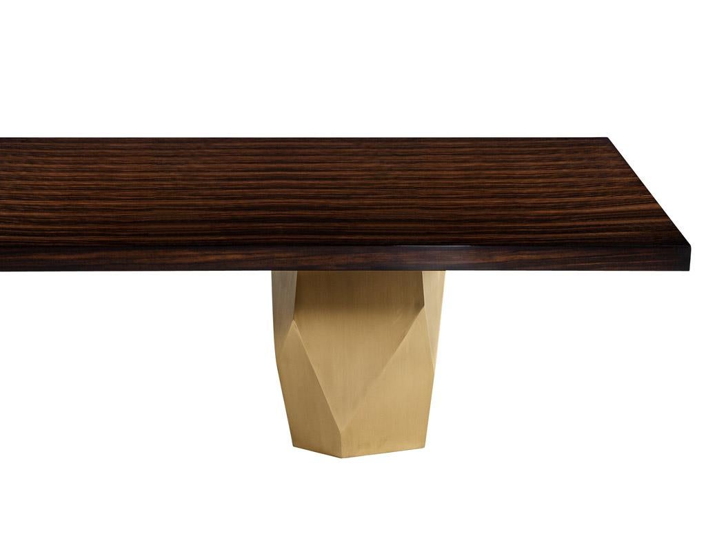 Canadian Carrocel Custom Modern Macassar Dining Table with Brass Pedestals For Sale