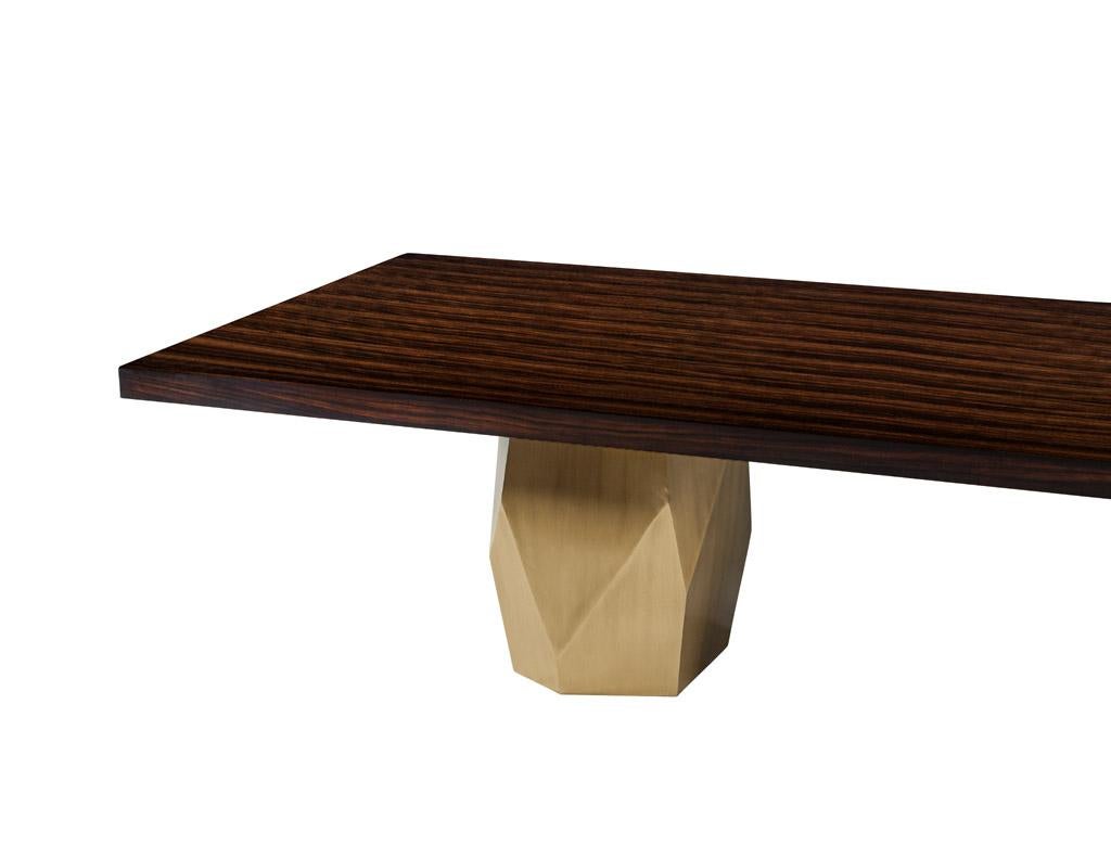 Hand-Crafted Carrocel Custom Modern Macassar Dining Table with Brass Pedestals For Sale