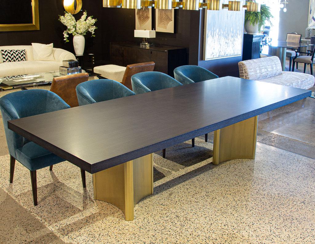 Carrocel Custom Modern Oak Dining Table with Brass Eiffel Pedestals For Sale 6