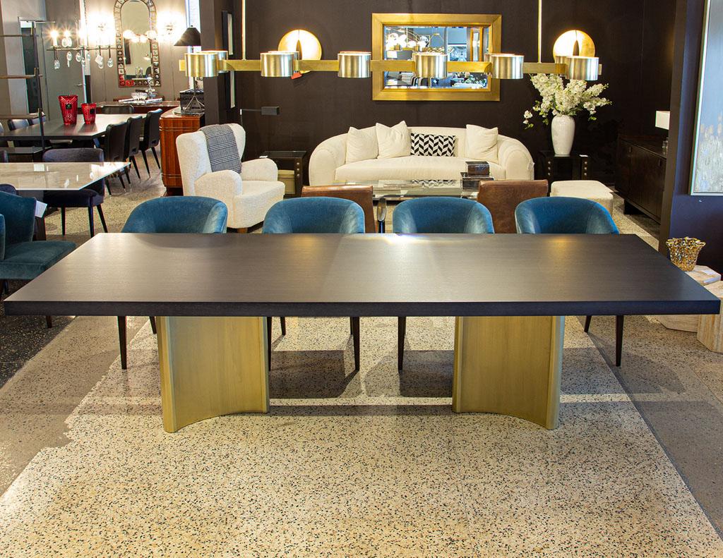 Carrocel Custom Modern Oak Dining Table with Brass Eiffel Pedestals For Sale 7