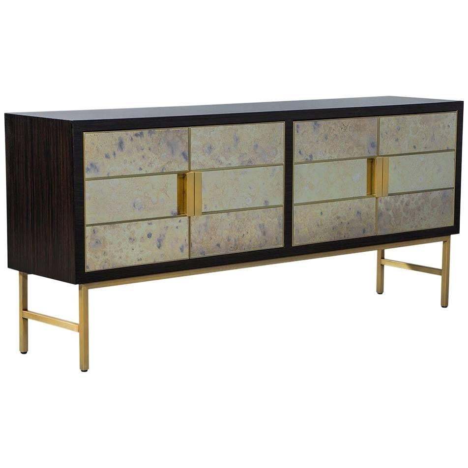 Credenza moderna personalizzata Carrocel con ante a specchio in legno di noce, console buffet
