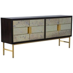 Carrocel Custom Modern Walnut Mirrored Door Sideboard Buffet Console