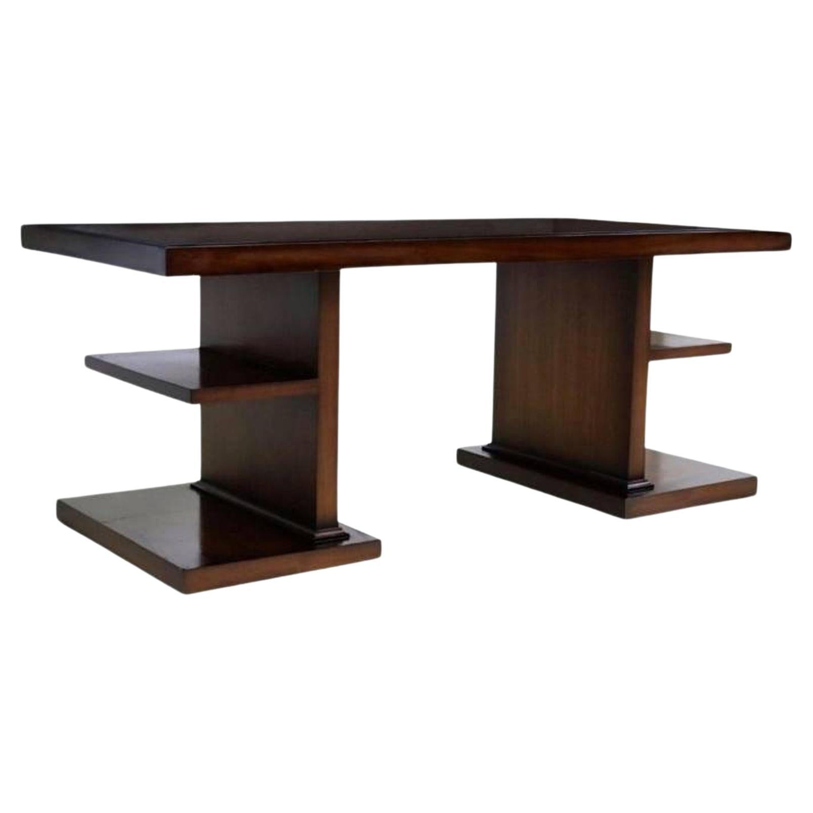 Carrocel Interiors Art Deco Style Figured Walnut Office Desk For Sale