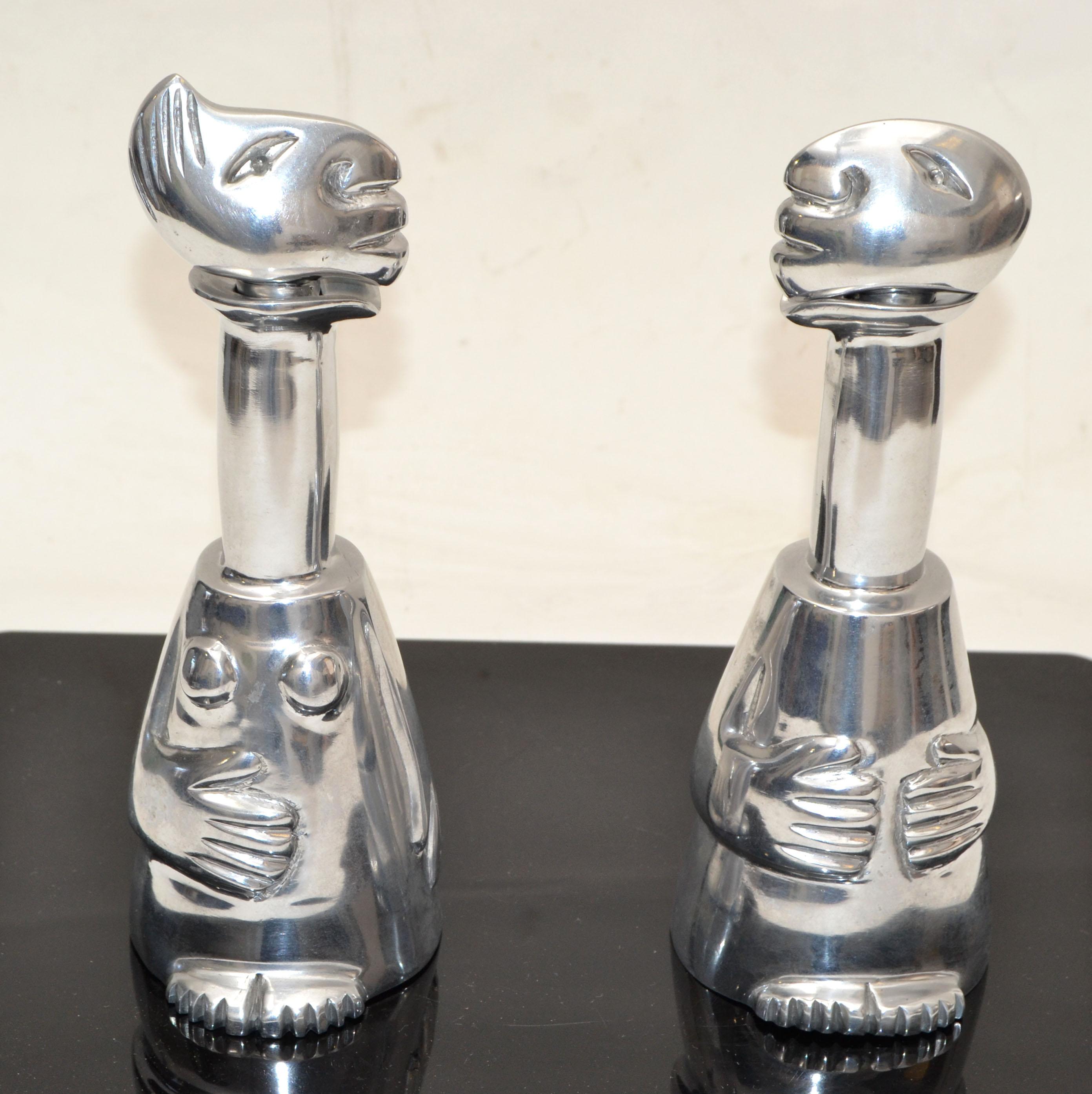 Modern Carrol Boyes Man & Women Collectible 2 Aluminum Bottle & Stopper Vessel Barware  For Sale