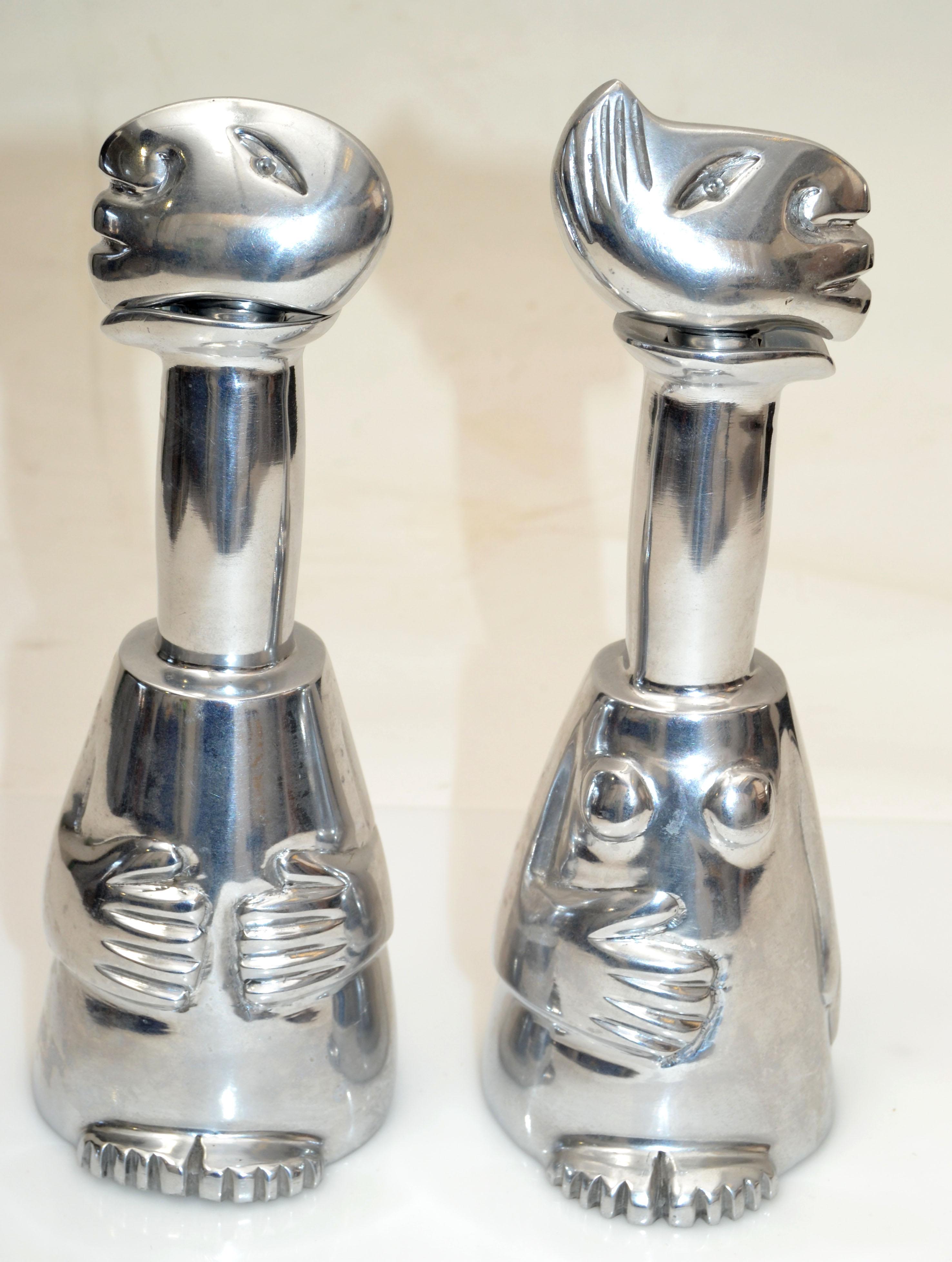 Hand-Crafted Carrol Boyes Man & Women Collectible 2 Aluminum Bottle & Stopper Vessel Barware  For Sale