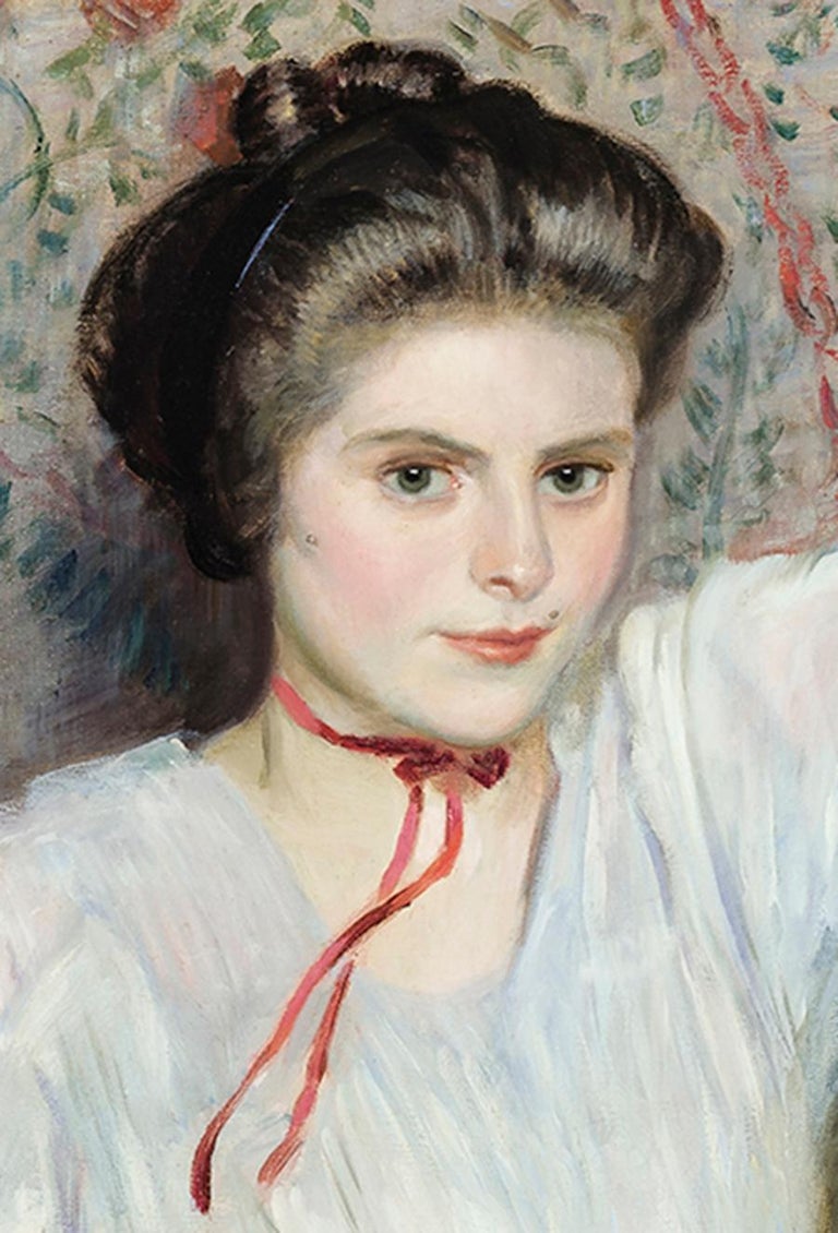 Portrait of a Young Woman in White Blouse - Painting by Carroll Sargent Tyson