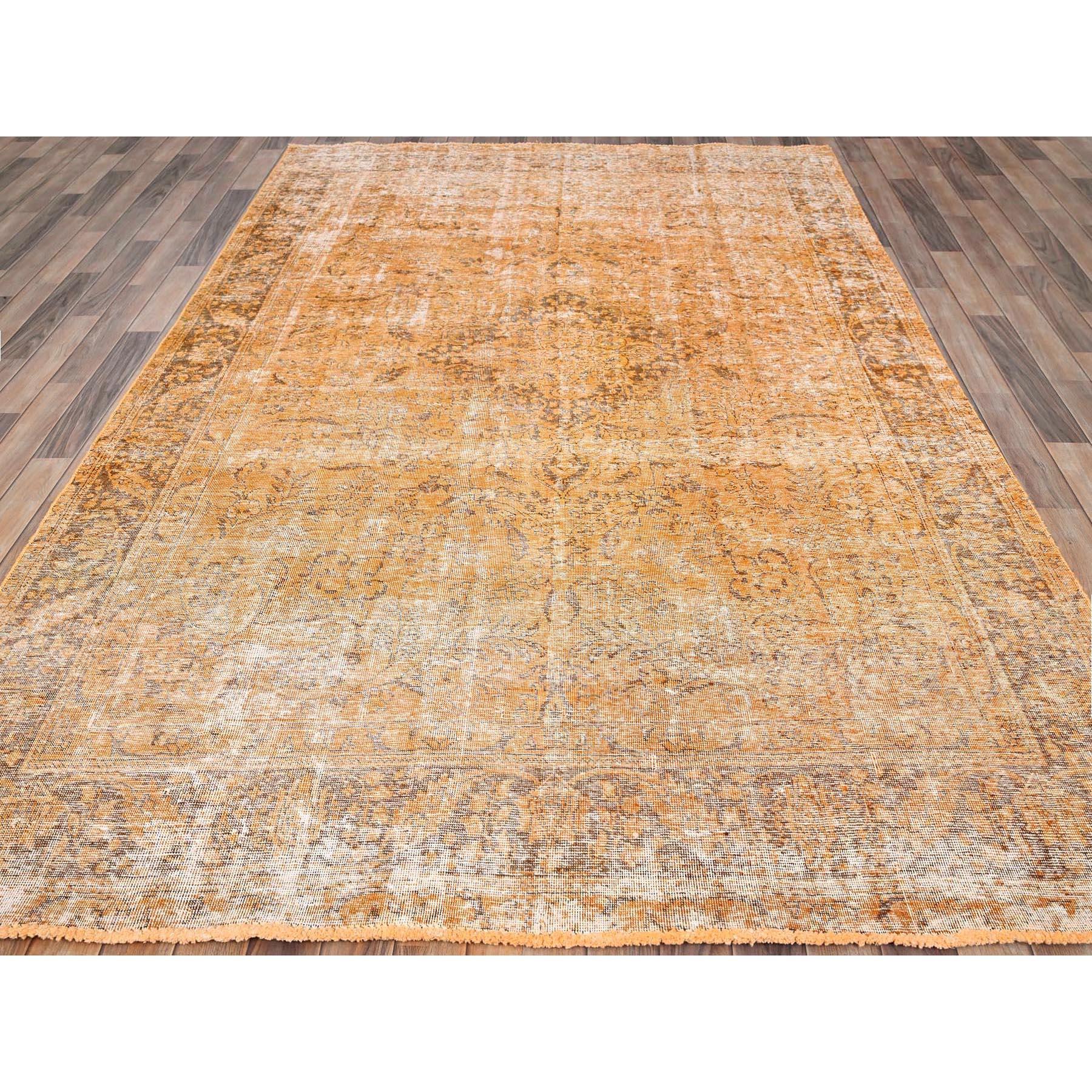 Hand-Knotted Carrot Orange Rustic Look Soft Wool Hand Knotted Vintage Persian Tabriz Rug For Sale