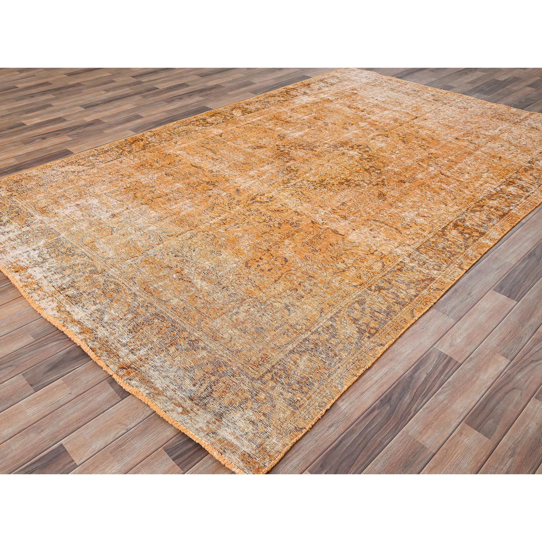 Carrot Orange Rustic Look Soft Wool Hand Knotted Vintage Persian Tabriz Rug In Fair Condition For Sale In Carlstadt, NJ
