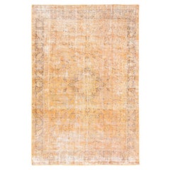 Carrot Orange Rustic Look Soft Wool Hand Knotted Retro Persian Tabriz Rug