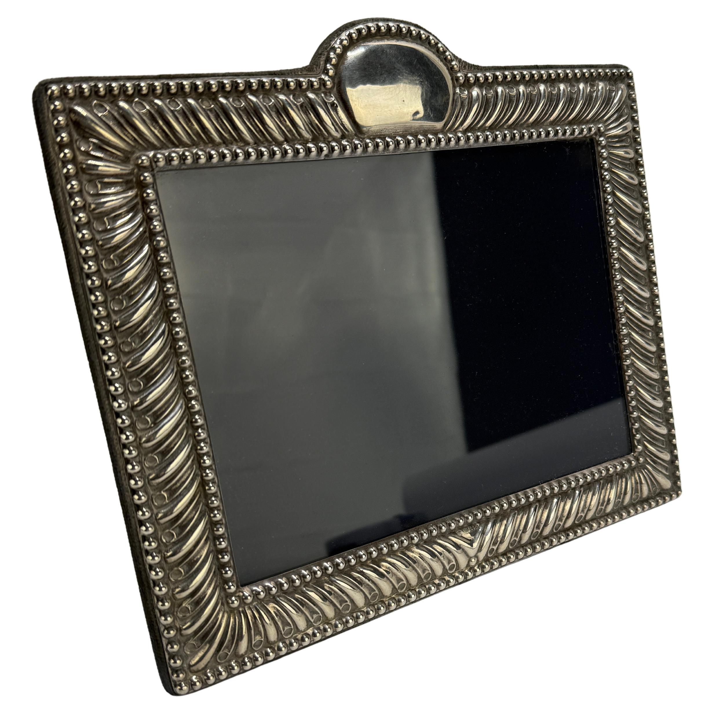 Carrs of Sheffield, Sterling Silver Picture Frame with Beaded Edge C. 1990 For Sale