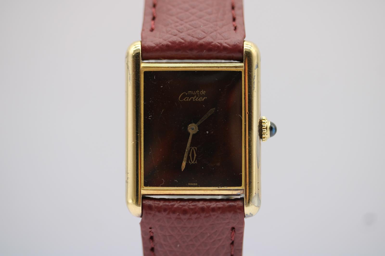 Must de Cartier Tank 25 x 30 mm Raro Quadrante Corteccia Carica Manuale  Circa anni '80 in vendita 8