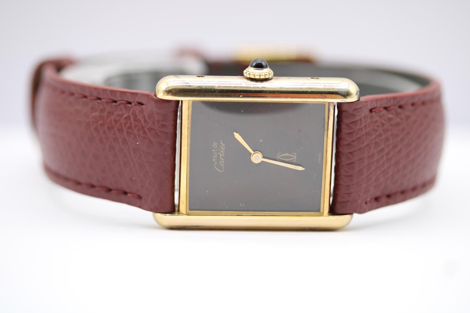 Must de Cartier Tank 25 x 30 mm Raro Quadrante Corteccia Carica Manuale  Circa anni '80 in vendita 10