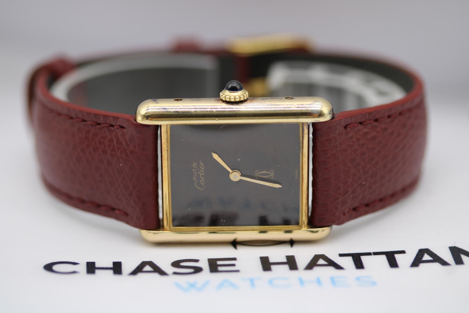 Must de Cartier Tank 25 x 30 mm Raro Quadrante Corteccia Carica Manuale  Circa anni '80 in vendita 12