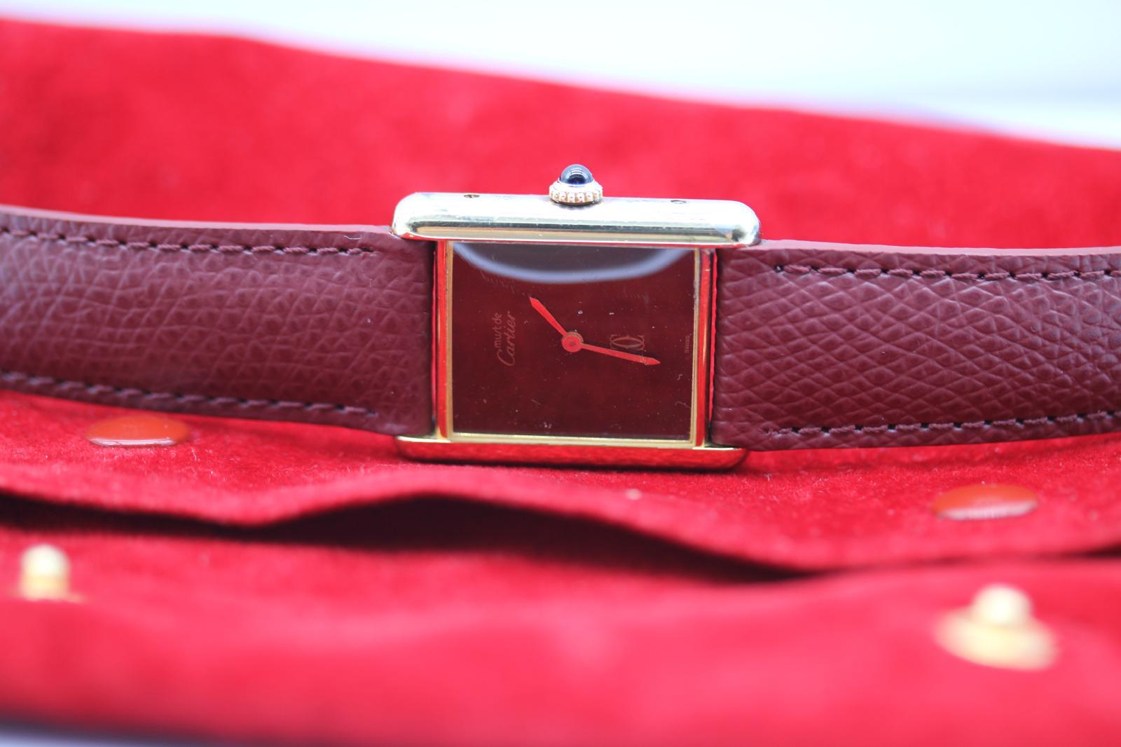 Must de Cartier Tank 25 x 30 mm Raro Quadrante Corteccia Carica Manuale  Circa anni '80 in vendita 13