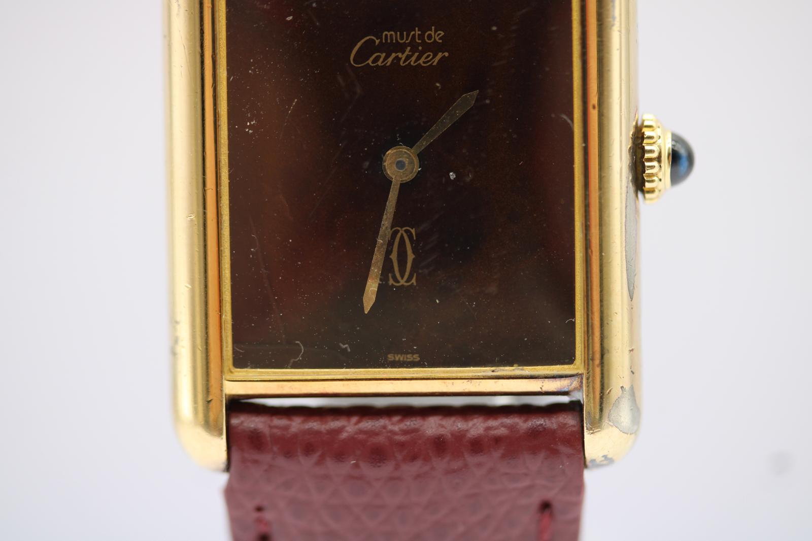 Must de Cartier Tank 25 x 30 mm Raro Quadrante Corteccia Carica Manuale  Circa anni '80 in vendita 3