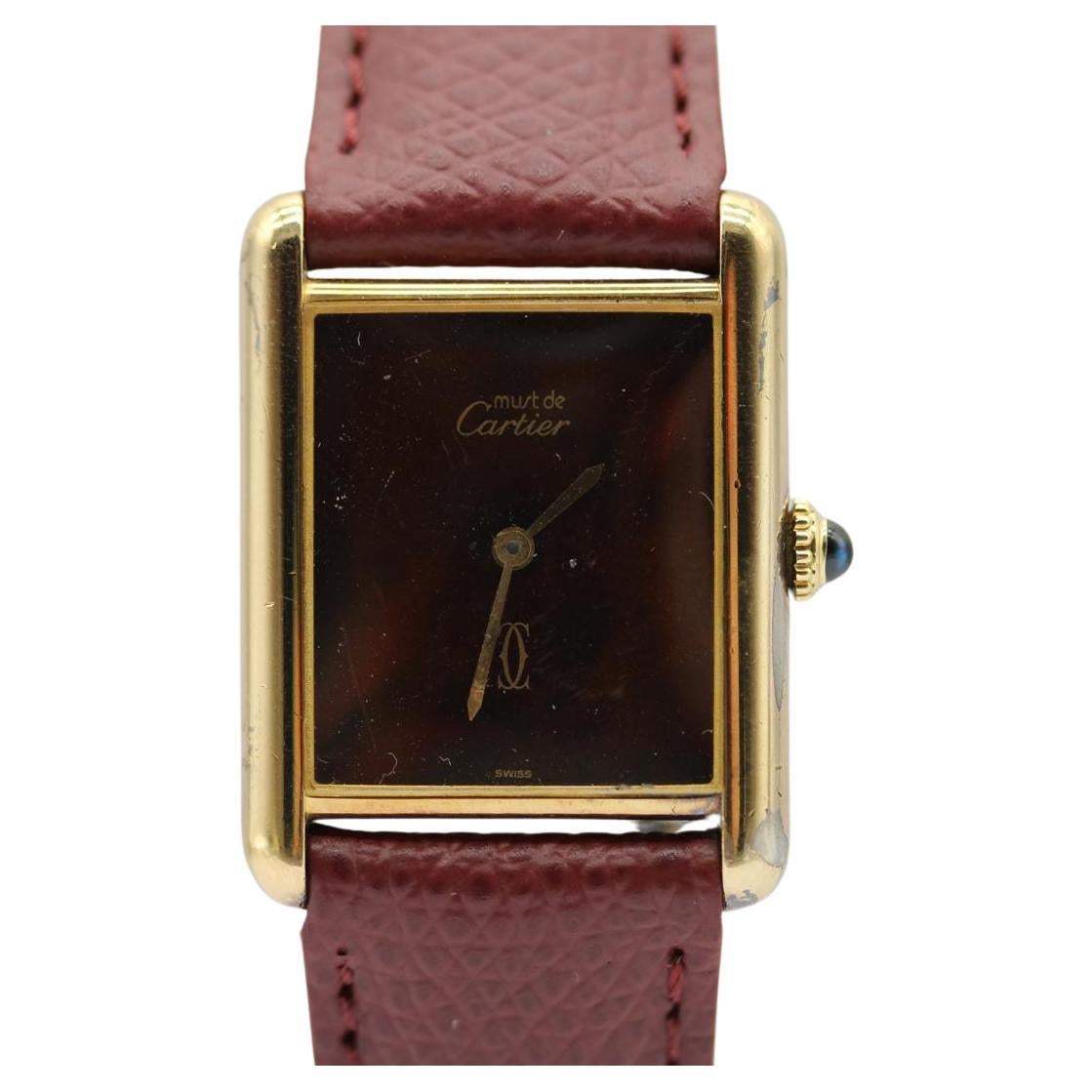 Must de Cartier Tank 25 x 30 mm Raro Quadrante Corteccia Carica Manuale  Circa anni '80