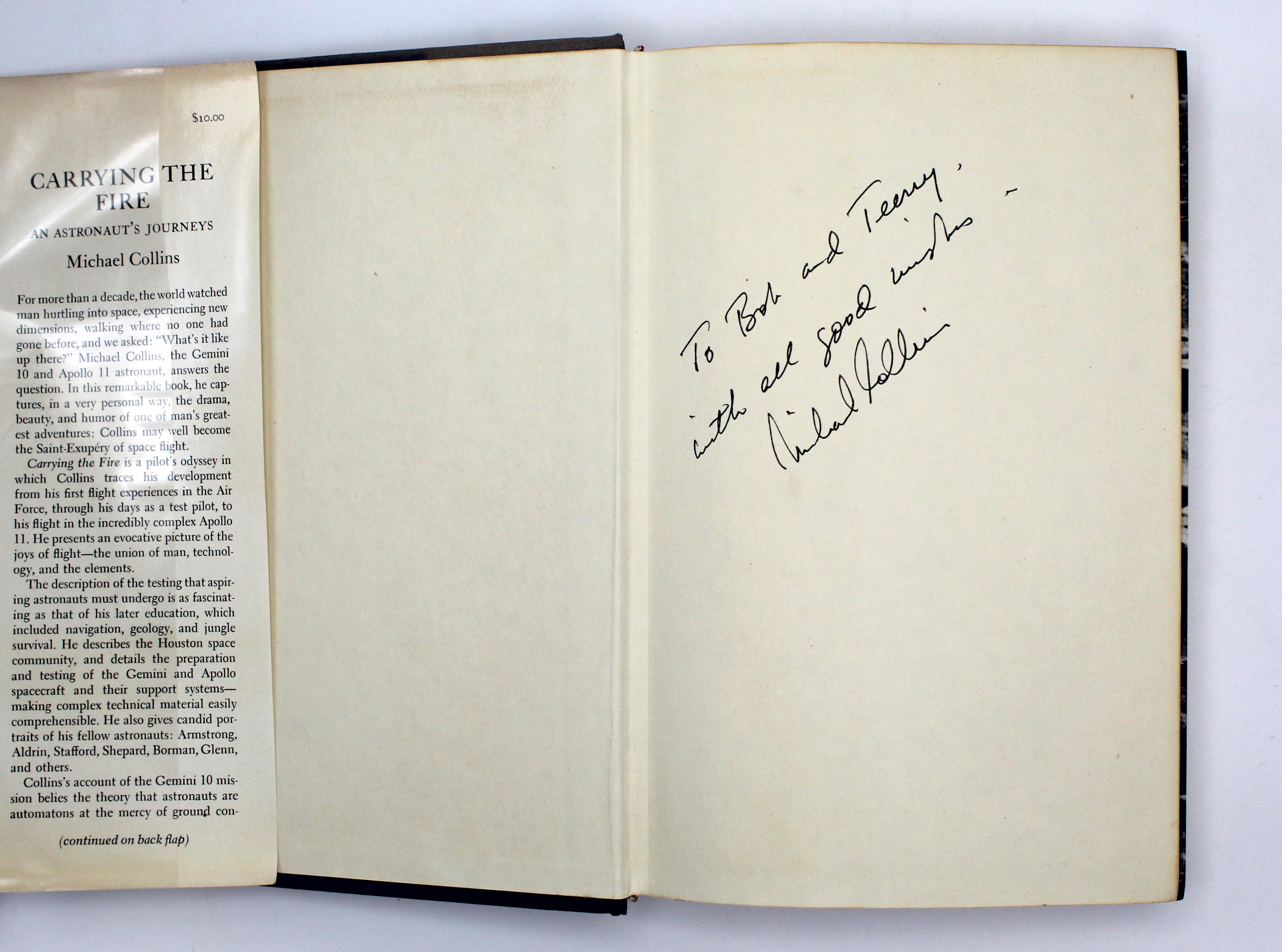 Collins, Michael. Carrying the Fire: An Astronaut’s Journeys. New York: Farrar, Straus and Giroux, 1974. First edition and first printing, signed and inscribed by Collins. The book includes the original dust jacket and is presented with a custom
