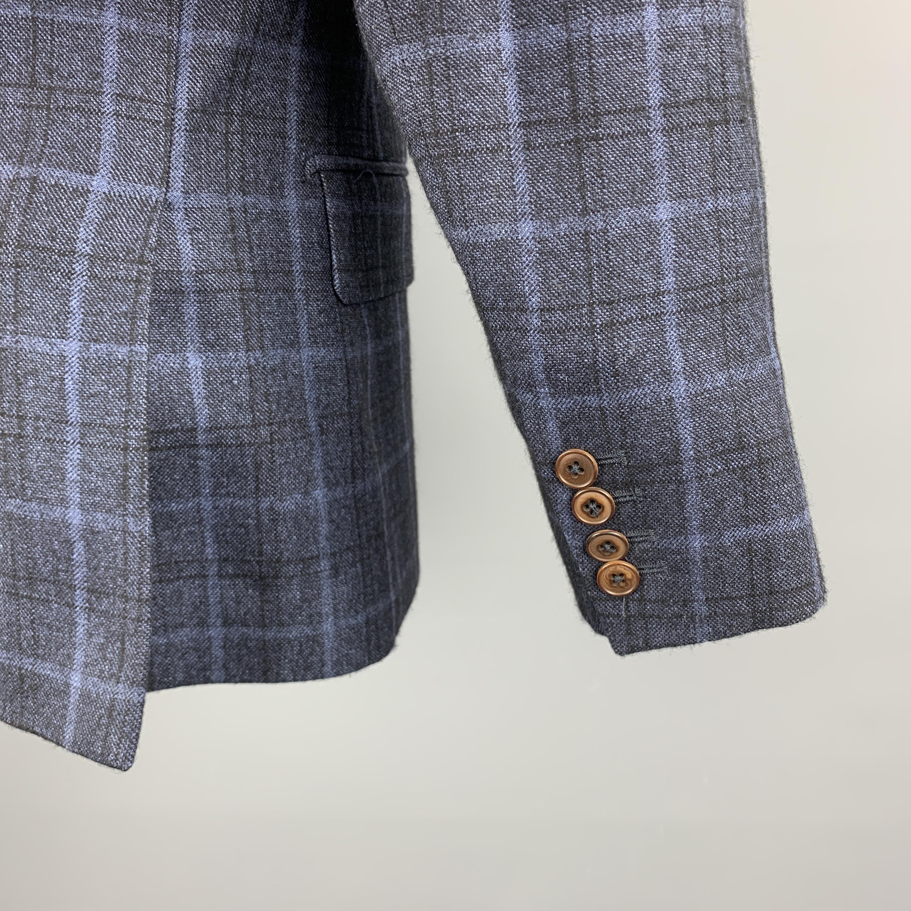 Men's CARSON STREET Size 38 Navy Plaid Wool Blend Notch Lapel Sport Coat