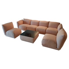 Carsons 5-Piece Divano e Tavolo Set Soggiorno Tappezzeria Rosa e Vetro Fumé