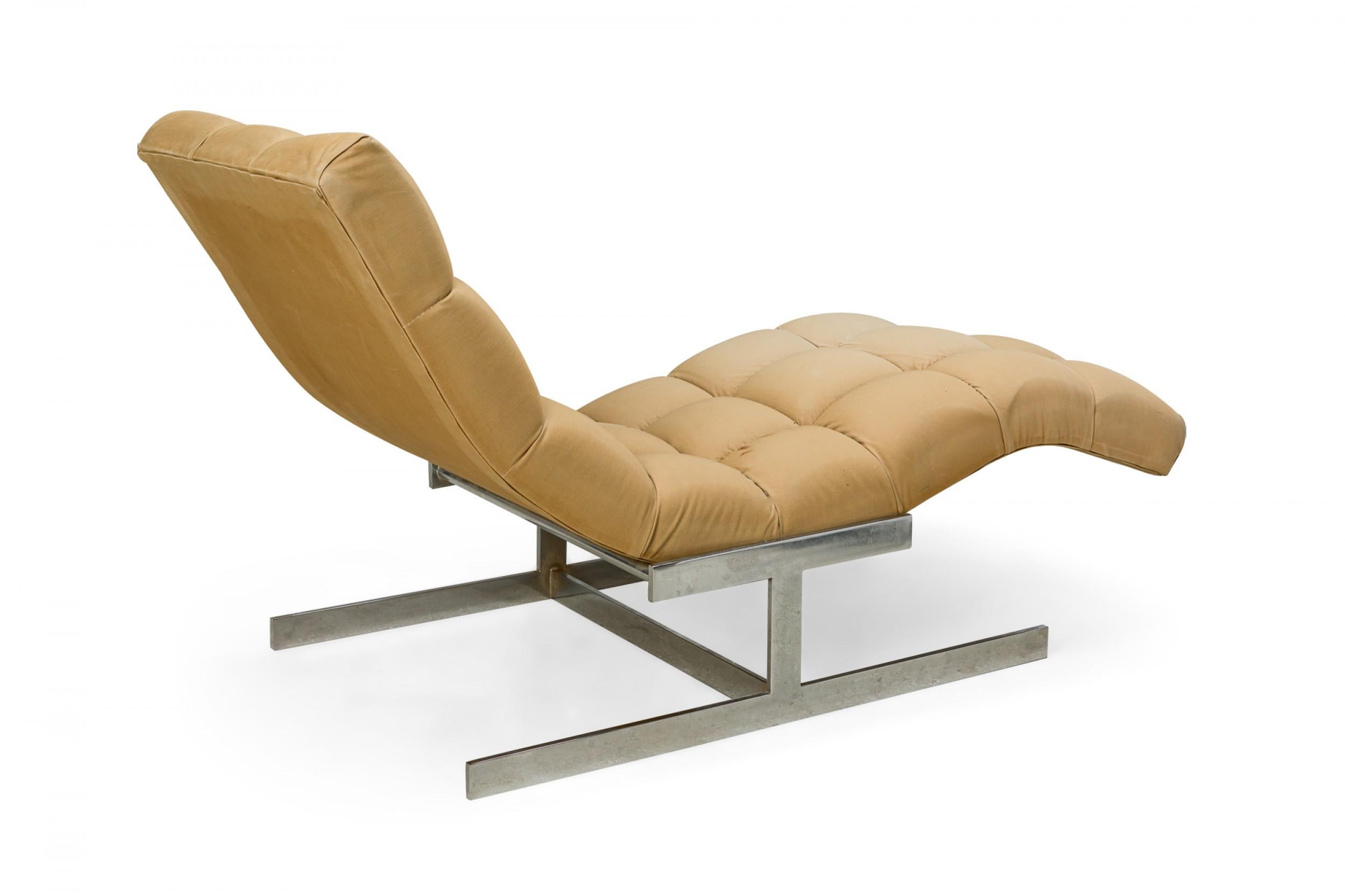 American Carsons Biscuit Beige Upholstery and Chrome 'Wave' Form Chaise Lounge For Sale