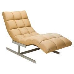 Carsons Biscuit Beige Upholstery and Chrome 'Wave' Form Chaise Lounge