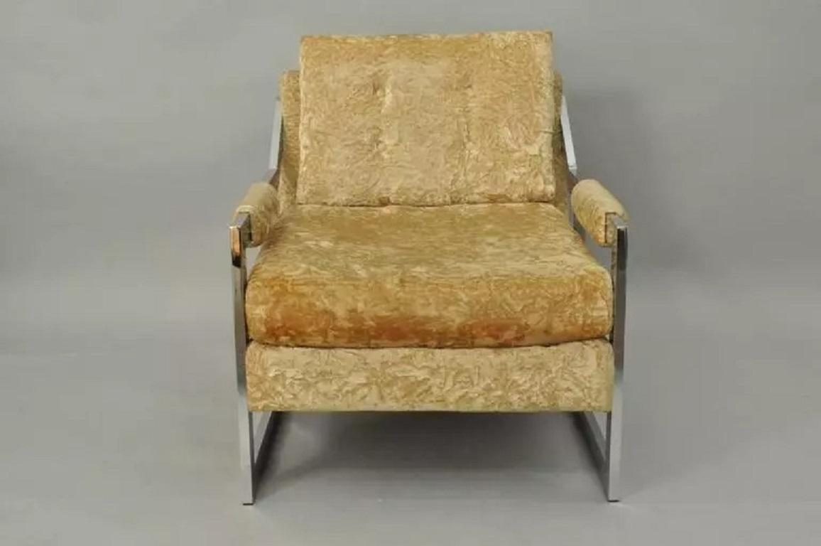 Mid-Century Modern Carsons Mid Century Modern Milo Baughman Style Chrome Flat Bar Lounge Chair For Sale