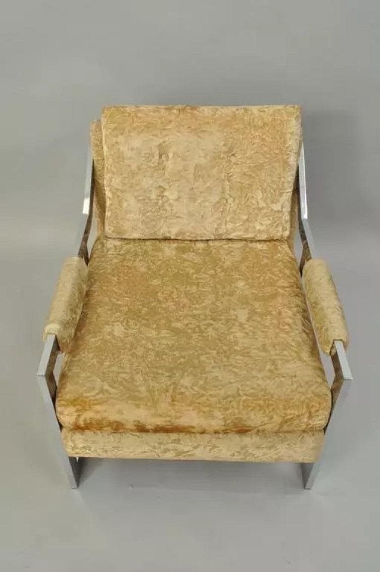 20th Century Carsons Mid Century Modern Milo Baughman Style Chrome Flat Bar Lounge Chair For Sale