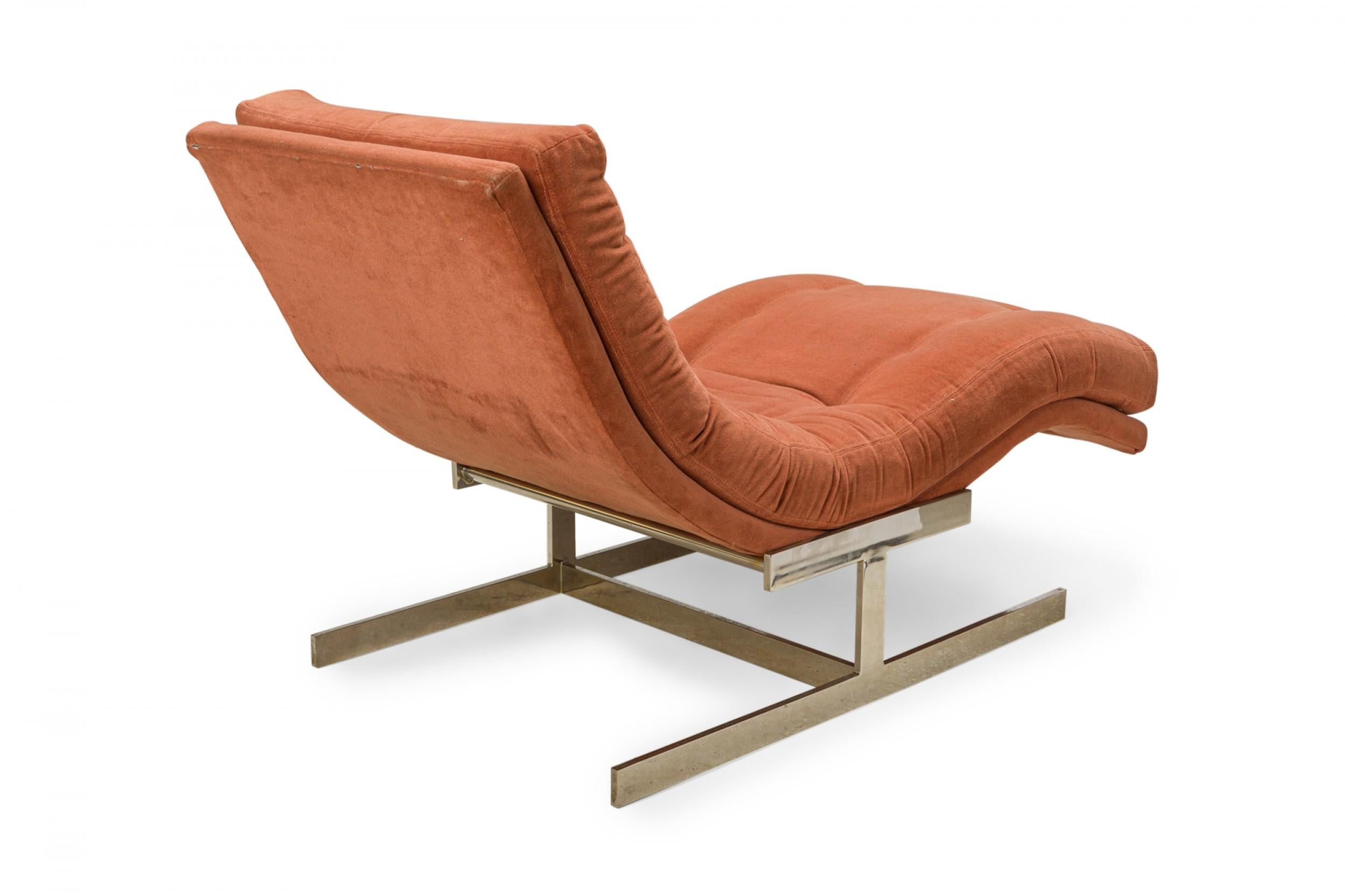 Mid-Century Modern Carsons Orange Velour and Chrome 'Wave' Form Chaise Lounge For Sale