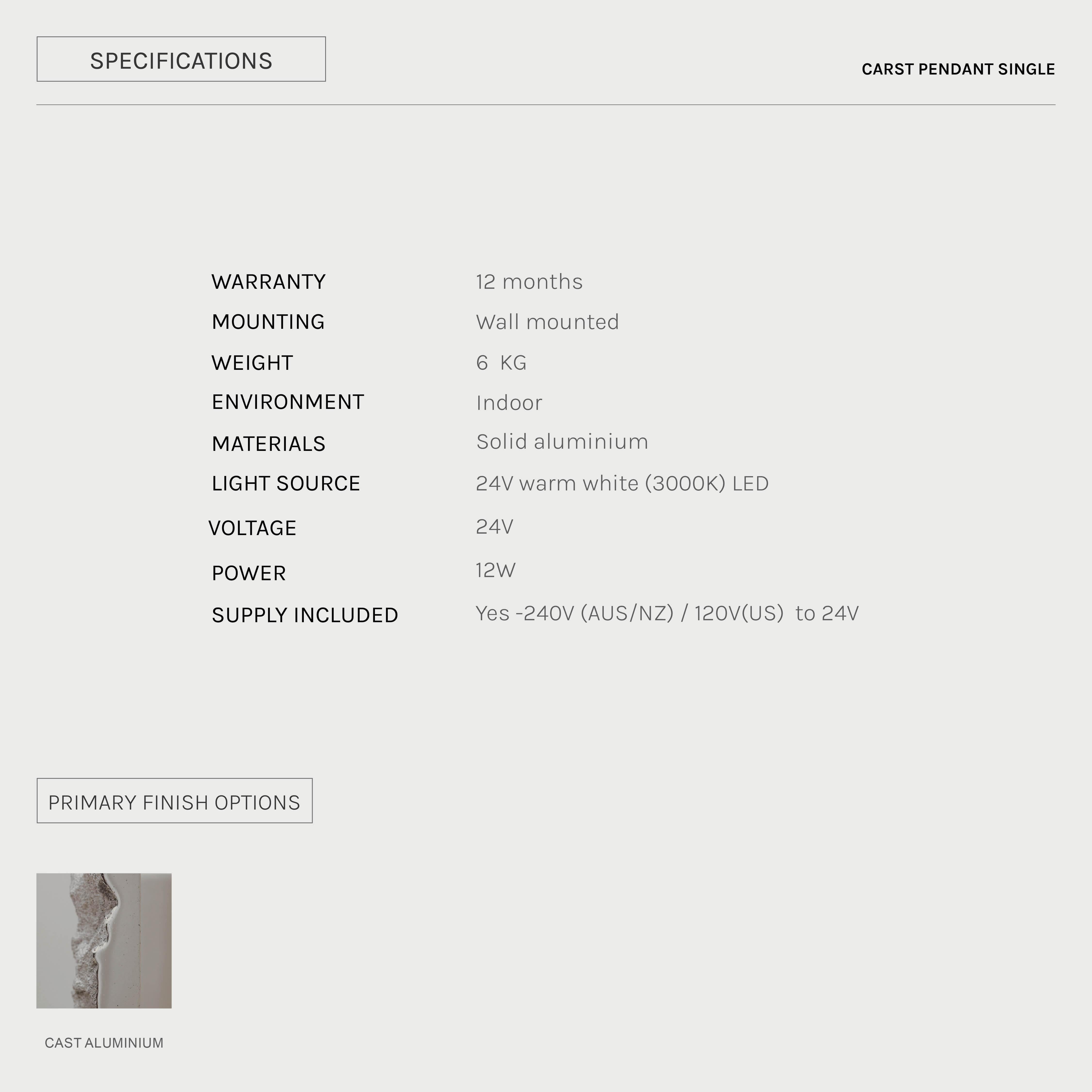 CARST Pendant Light, LED Light Fixture, solid textured cast Aluminium in vendita 5